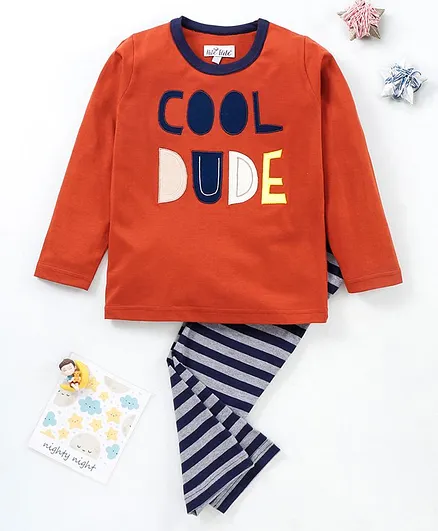 Nite Flite Cool Dude Printed Full Sleeves Night Suit - Rust & Grey