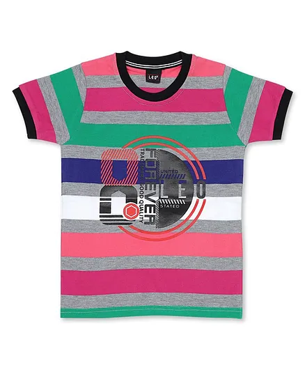 LEO Half Sleeves Striped Tee - Grey