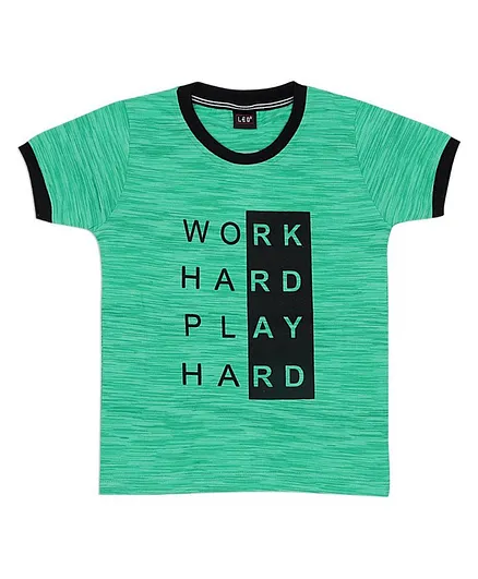 LEO Half Sleeves Work Hard Print Tee - Green