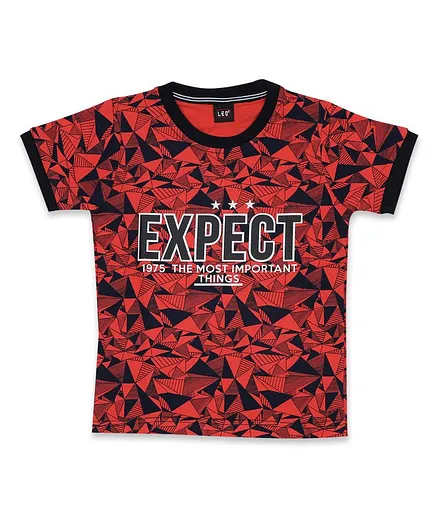 LEO Half Sleeves Expect Print Tee - Red
