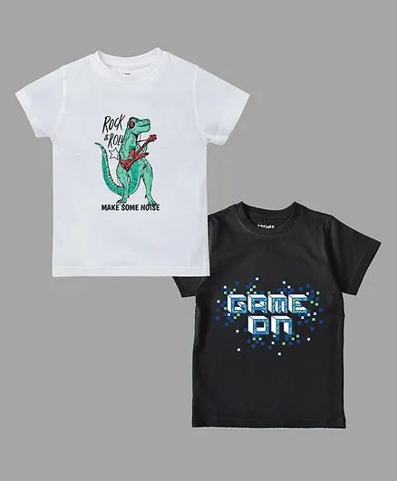 Etched Design 100% Cotton Make Some Noise Printed Half Sleeves Pack Of 2 Tee - Black & White