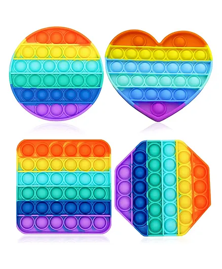 FunBlast Pop Bubble Stress Relieving Silicone Pop It Fidget Toy Pack of 4 - Multicolor