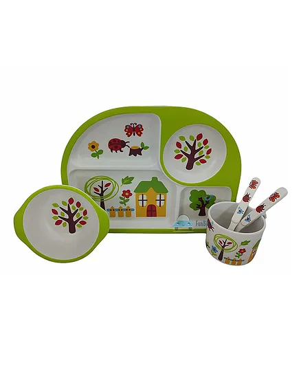 FunBlast Bamboo Fiber Dinner Set Of 5 Pieces - Green