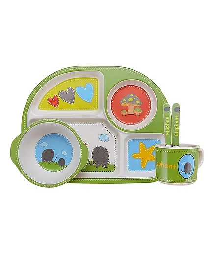 FunBlast Bamboo Fiber Dinner Set Of 5 Pieces (Colour May Vary)