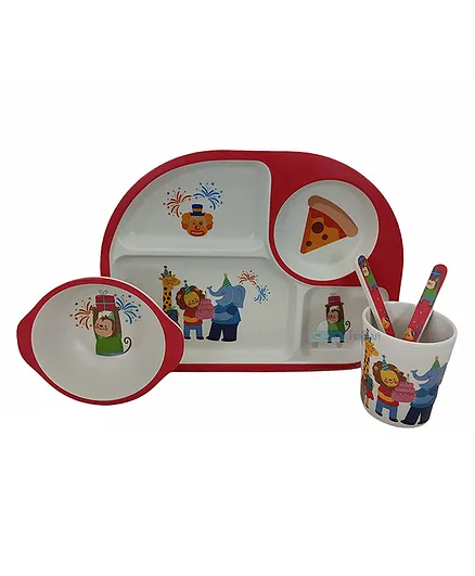 FunBlast Bamboo Fiber Dinner Set Of 5 Pieces - Red