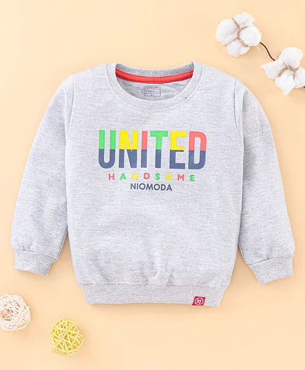 Niomoda Full Sleeves Tee Text Print - Grey