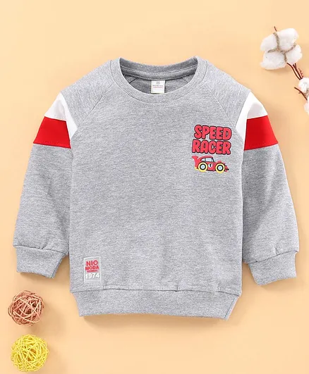 Niomoda Full Sleeves Tee Text Print - Grey