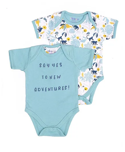 Mi Arcus Short Sleeves Pack Of 2 Animal & Text Print Onesies - Blue
