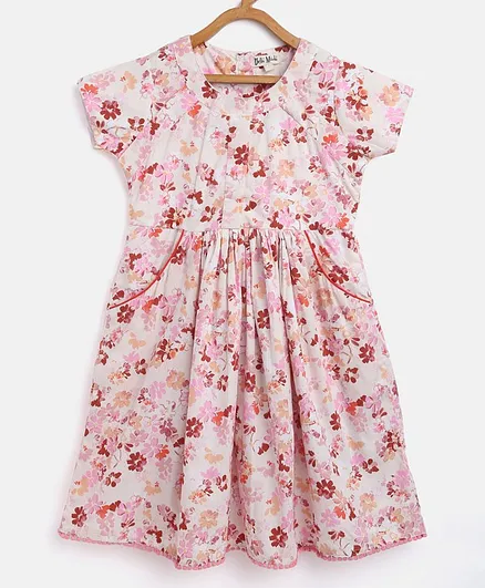 Bella Moda Flower Print Short Sleeves Dress - White