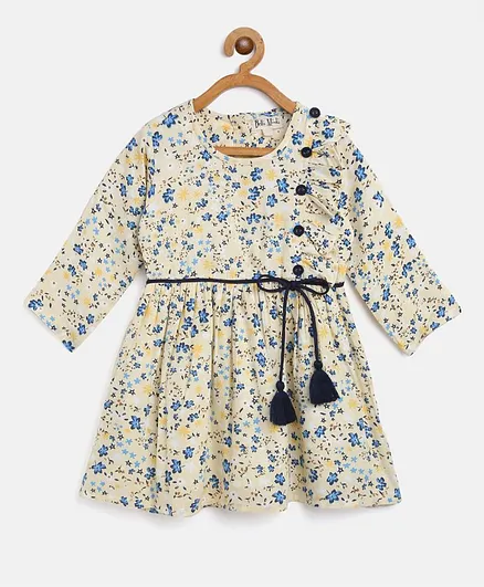 Bella Moda Full Sleeves Floral Print Dress - Off White