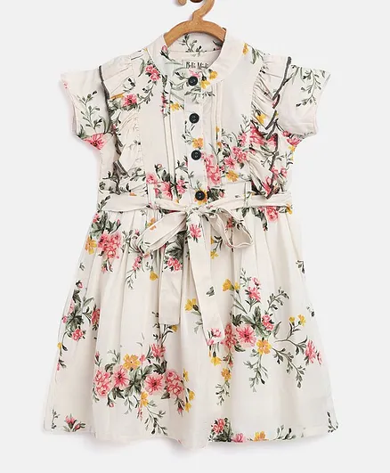 Bella Moda Short Sleeves Floral Print Dress - White