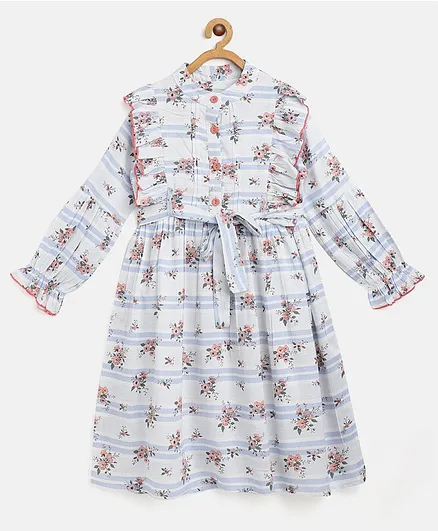 Bella Moda Full Sleeves Floral Print Dress - White