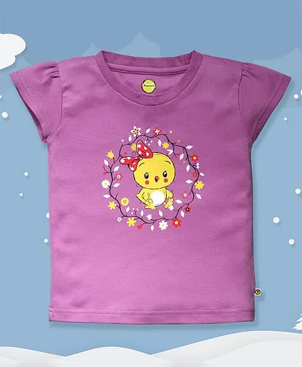 Pranava Cap Sleeves Bird Print Tee - Violet
