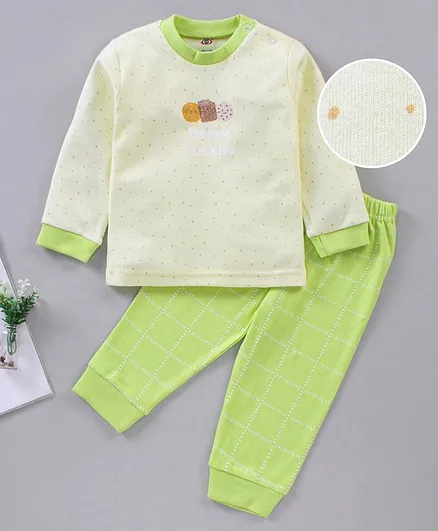 Zero Full Sleeves T-Shirt & Lounge Pant Checks - Lime Green
