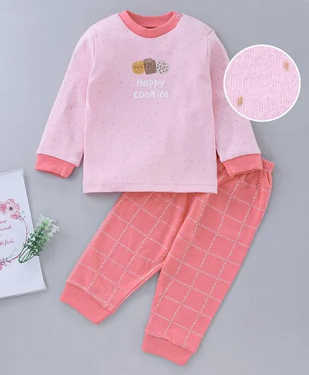 Zero Full Sleeves T-Shirt & Lounge Pant Checks - Peach