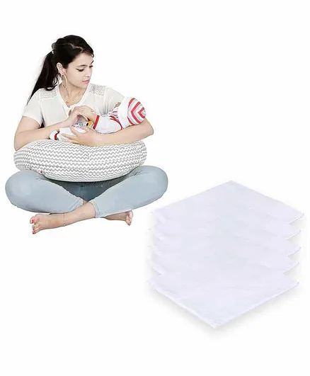 Lulamom Nursing Pillow with Cover Zig-Zag Print & Muslin Napkin - Grey White