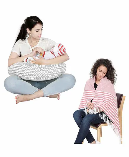 Lulamom 100% Cotton Nursing Shawl and Pillow Combo - Grey