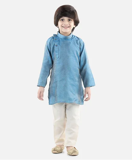 BownBee Full Sleeves Jacquard Kurta With Pajama - Sky Blue