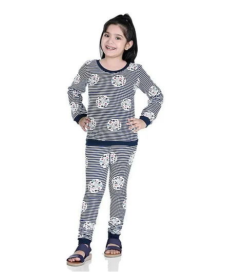 Naughty Ninos Full Sleeves Striped Night Suit - Blue & White