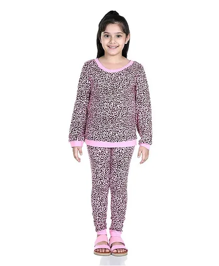 Naughty Ninos Full Sleeves Leopard Print Night Suit - Pink