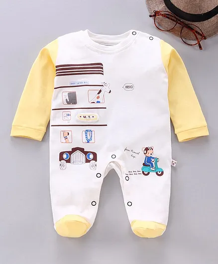 Mini Taurus Full Sleeves Romper Text Graphic - Lemon
