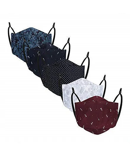CENWELL Cotton Reusable & Washable Masks for Adults Multicolor - Pack of 5