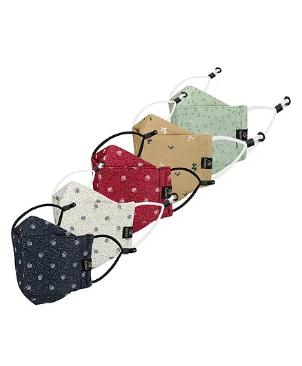 CENWELL Cotton Reusable & Washable Masks For Adults Multicolor - Pack of 5