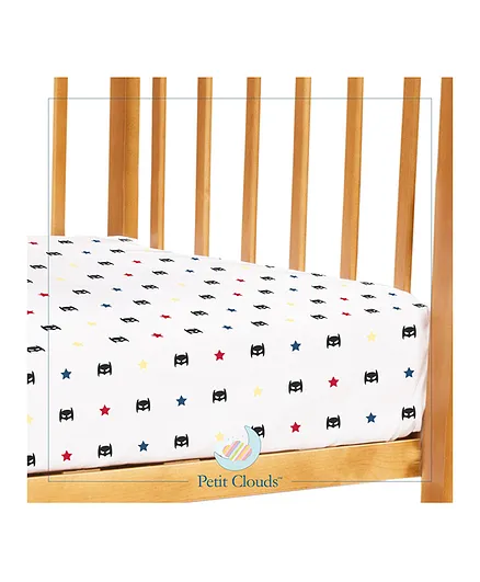 Petit Clouds Night Star 100% Pure Organic Cotton 200 TC Cot Sheet - White