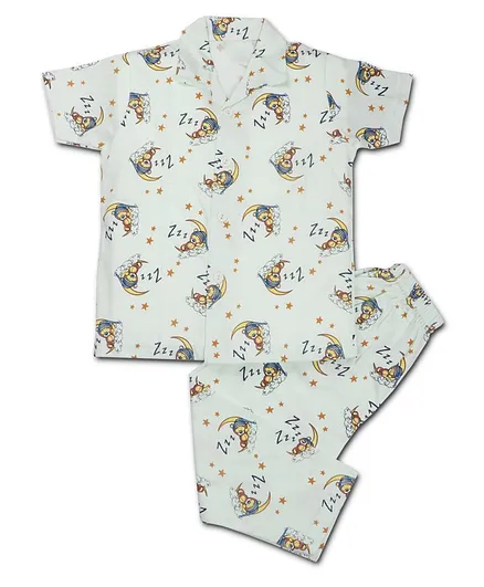AAAKAR Half Sleeves Teddy Print Night Suit - Green