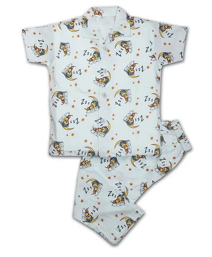 AAAKAR Half Sleeves Teddy Print Night Suit - Blue