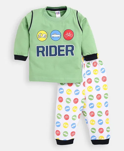 Nottie Planet Full Sleeves Rider Print Tee With Pant - Green