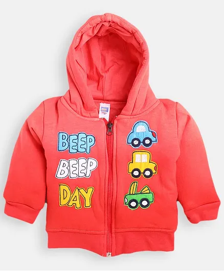 Nottie Planet Full Sleeves Car Patch Detailing Hooded Jacket - Peach
