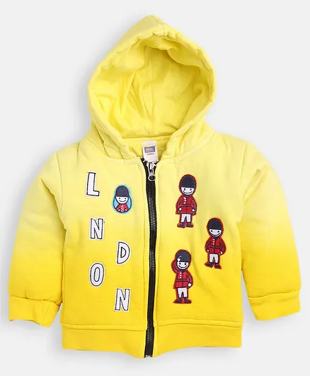 Nottie Planet Full Sleeves London Patch Detailing Hooded Jacket - Yellow
