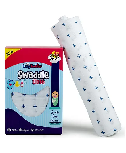 LazyToddler Organic Cotton Baby Swaddle Plus Print - Blue