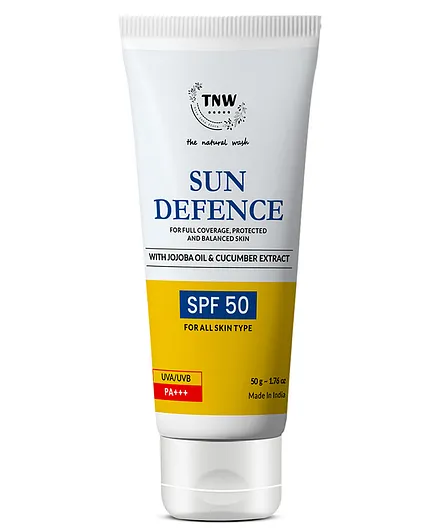 TNW The Natural WashSun SPF 50 Defence Sunscreen Cream with Jojoba Oil & Cucumber Extract - 50 gm