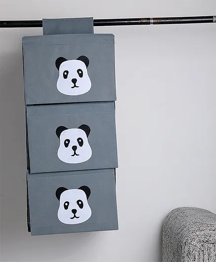 My Gift Booth 3 Compartment Wardrobe Storage Organiser Panda Design - Grey