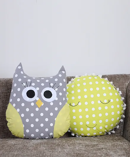 My Gift Booth Sun And Owl Cushion Pack of 2 - Yellow