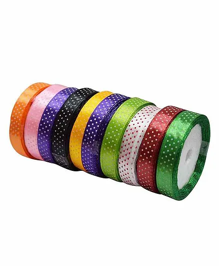 Asian Hobby Crafts Dotted Satin Ribbon Multicolour - Pack of 10