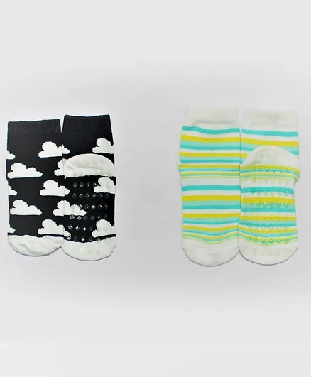 NoFall Cloud Design 2 Pair Of Socks - Black Green