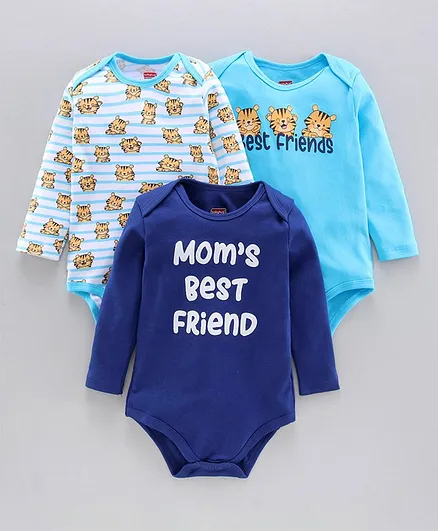 Babyhug 100% Cotton Full Sleeves Onesies Pack of 3 - Multicolor