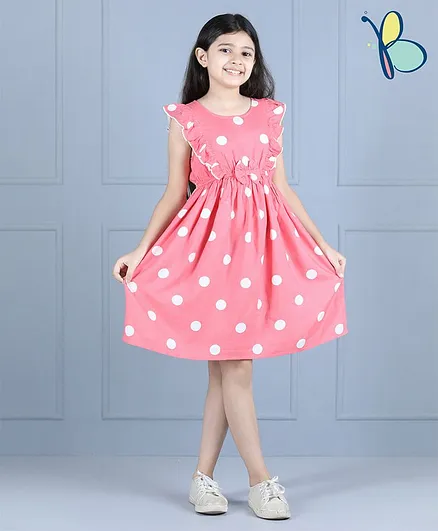 Hola Bonita Sleeveless Frock Polka Dot Print - Pink