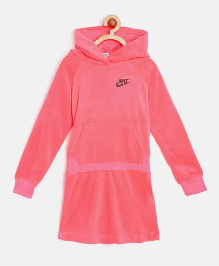 Nike Full Sleeves Solid Colour Hooded Dress - Light Pink