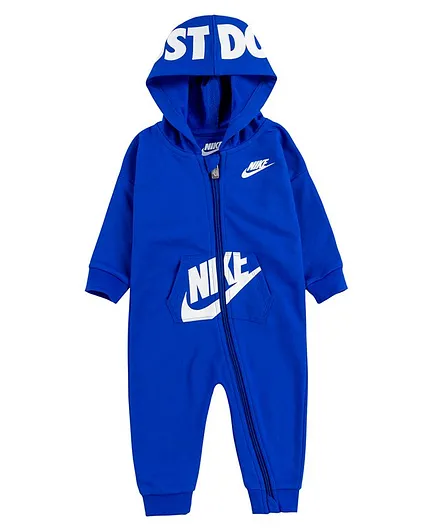 Nike Hooded Full Sleeves Text Print Romper - Blue