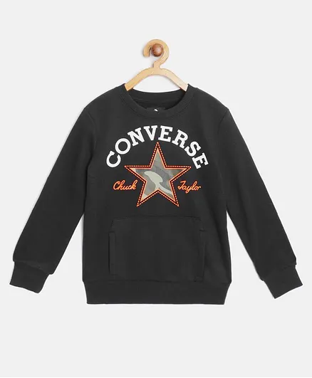Converse Full Sleeves Brand Name Print Sweatshirt - Black