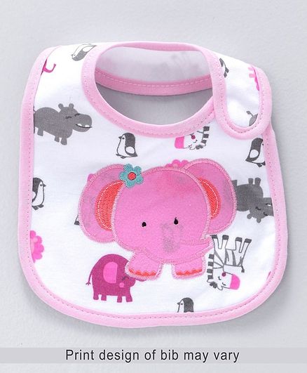 Babyhug Knitted Velcro Bib Elephant Print - Pink
