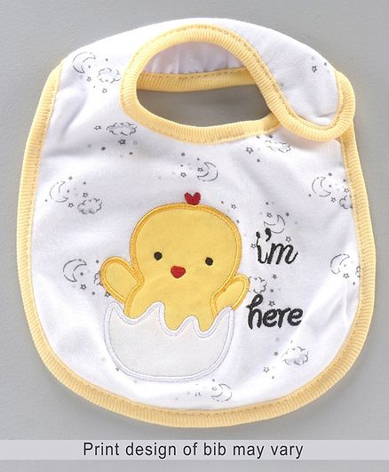 Babyhug Knitted Velcro Bib Chicken Embroidery - Yellow White