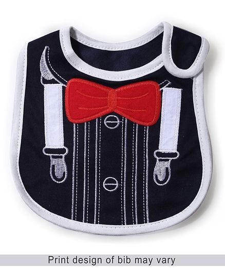 Babyhug Bib Bow Embroidery - Navy And Red