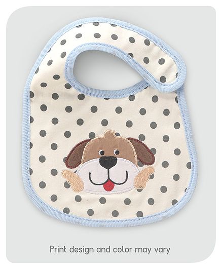 Babyhug Bib Puppy Face Embroidery - Blue