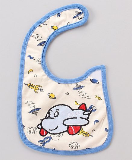 Babyhug Bib Airplane Embroidery - White And Blue