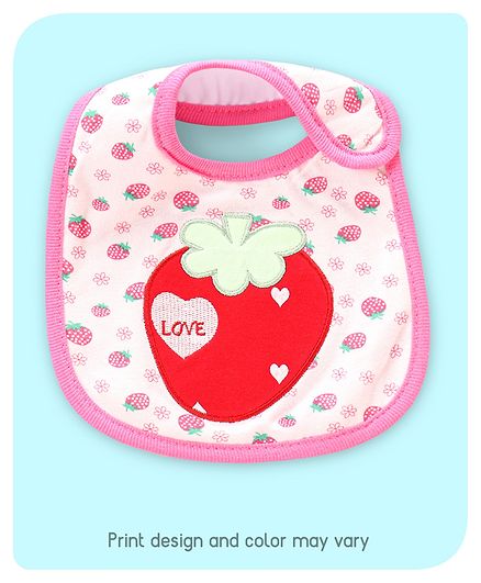 Babyhug Bib Strawberry Embroidery - White And Pink